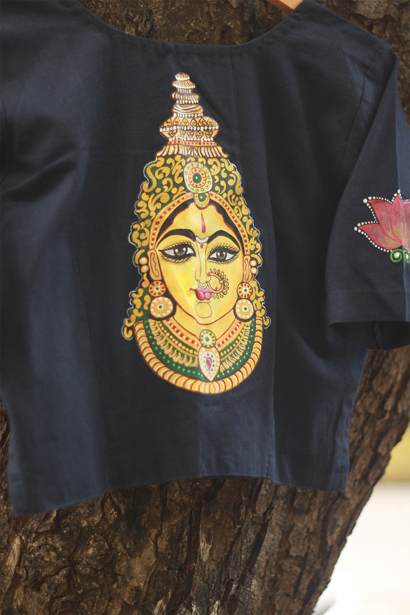 Handpainted Devi Blouse | Navy Blue