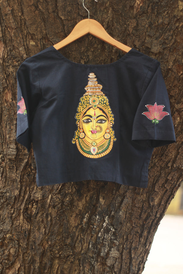Handpainted Devi Blouse | Navy Blue