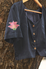 Handpainted Devi Blouse | Navy Blue