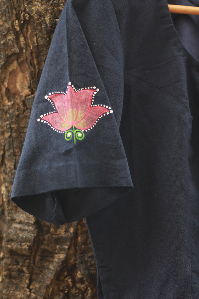 Handpainted Devi Blouse | Navy Blue