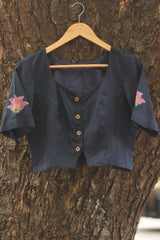 Handpainted Devi Blouse | Navy Blue