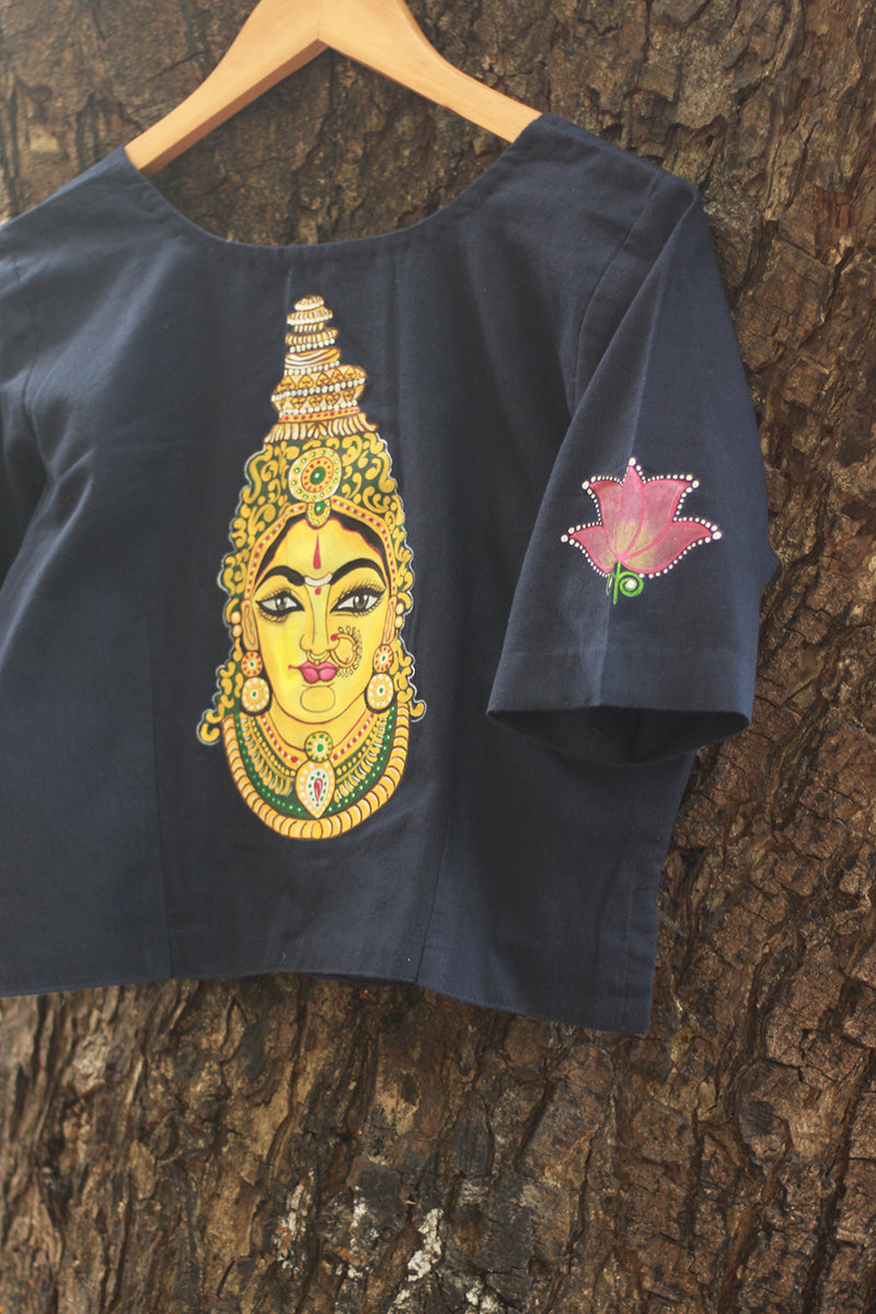 Handpainted Devi Blouse | Navy Blue