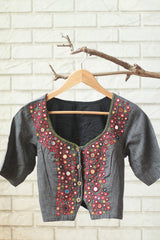 Gor Banjara | Embroidered Cropped Shirt / Blouse  | Grey