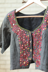 Gor Banjara | Embroidered Cropped Shirt / Blouse  | Grey
