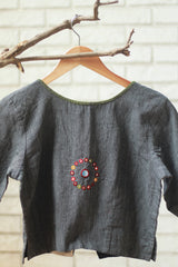 Gor Banjara | Embroidered Cropped Shirt / Blouse  | Grey