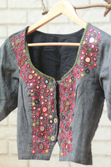 Gor Banjara | Embroidered Cropped Shirt / Blouse  | Grey