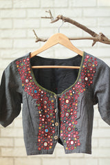 Gor Banjara | Embroidered Cropped Shirt / Blouse  | Grey