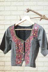 Gor Banjara | Embroidered Cropped Shirt / Blouse  | Grey