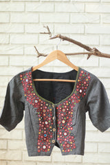 Gor Banjara | Embroidered Cropped Shirt / Blouse  | Grey