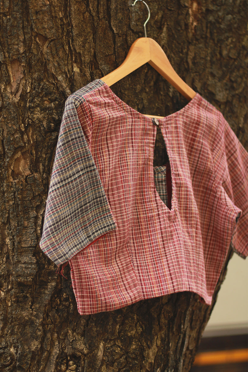 Gamcha Blouse | Blue & Red