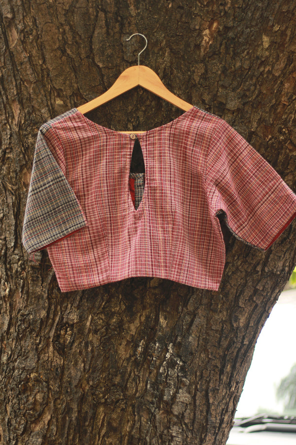 Gamcha Blouse | Blue & Red