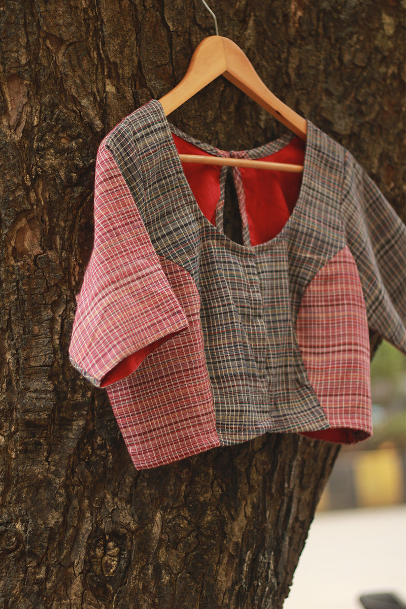 Gamcha Blouse | Blue & Red