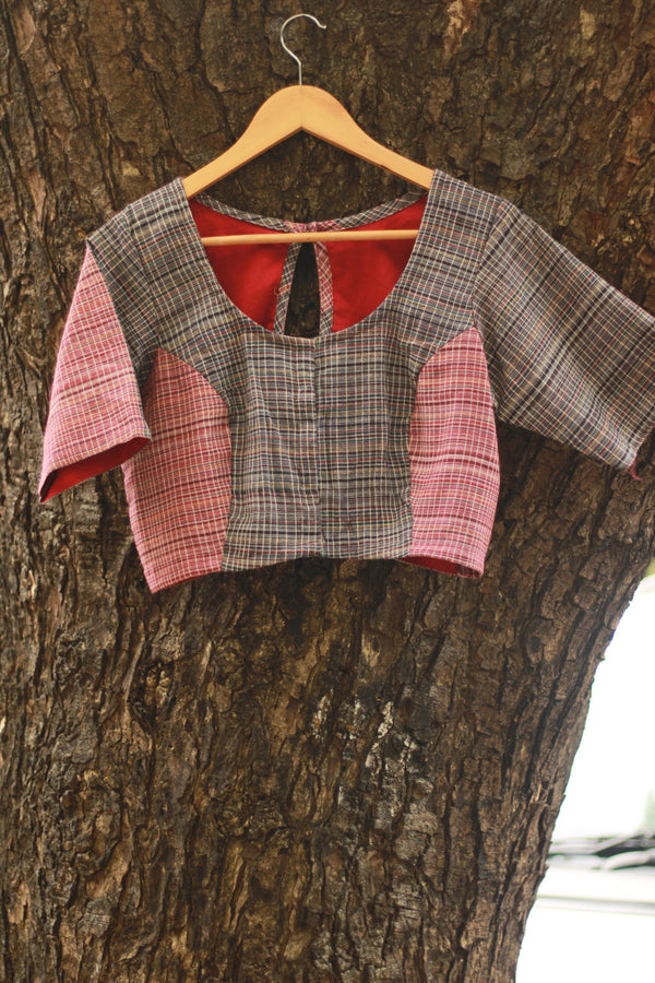 Gamcha Blouse | Blue & Red