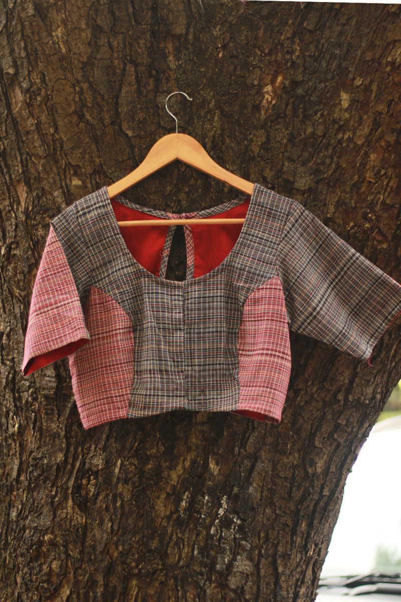 Gamcha Blouse | Blue & Red