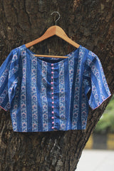 Potli Button Blouse | Cobalt Blue Blooms Sanganeri