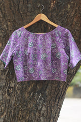 Potli Button Blouse | Violet Florals Sanganeri