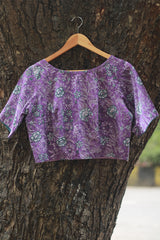 Potli Button Blouse | Violet Florals Sanganeri