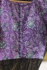 Potli Button Blouse | Violet Florals Sanganeri