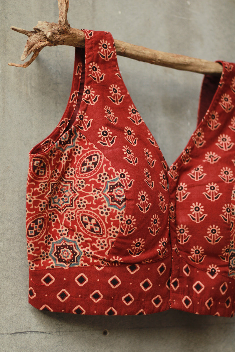 Sleeveless Mirrorwork Blouse | Ajrakh Medley