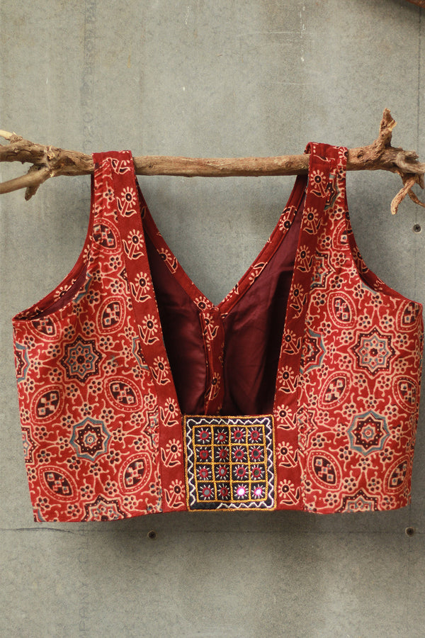 Sleeveless Mirrorwork Blouse | Ajrakh Medley