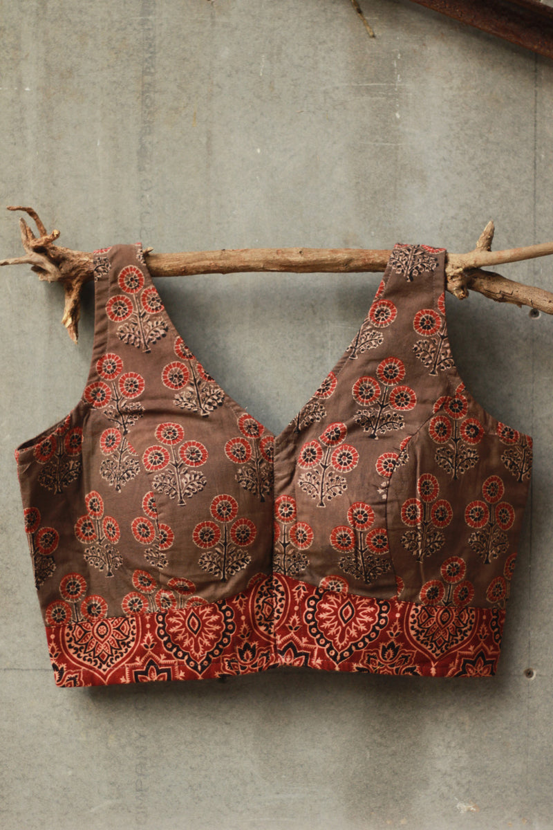 Sleeveless Mirrorwork Blouse | Ajrakh Medley