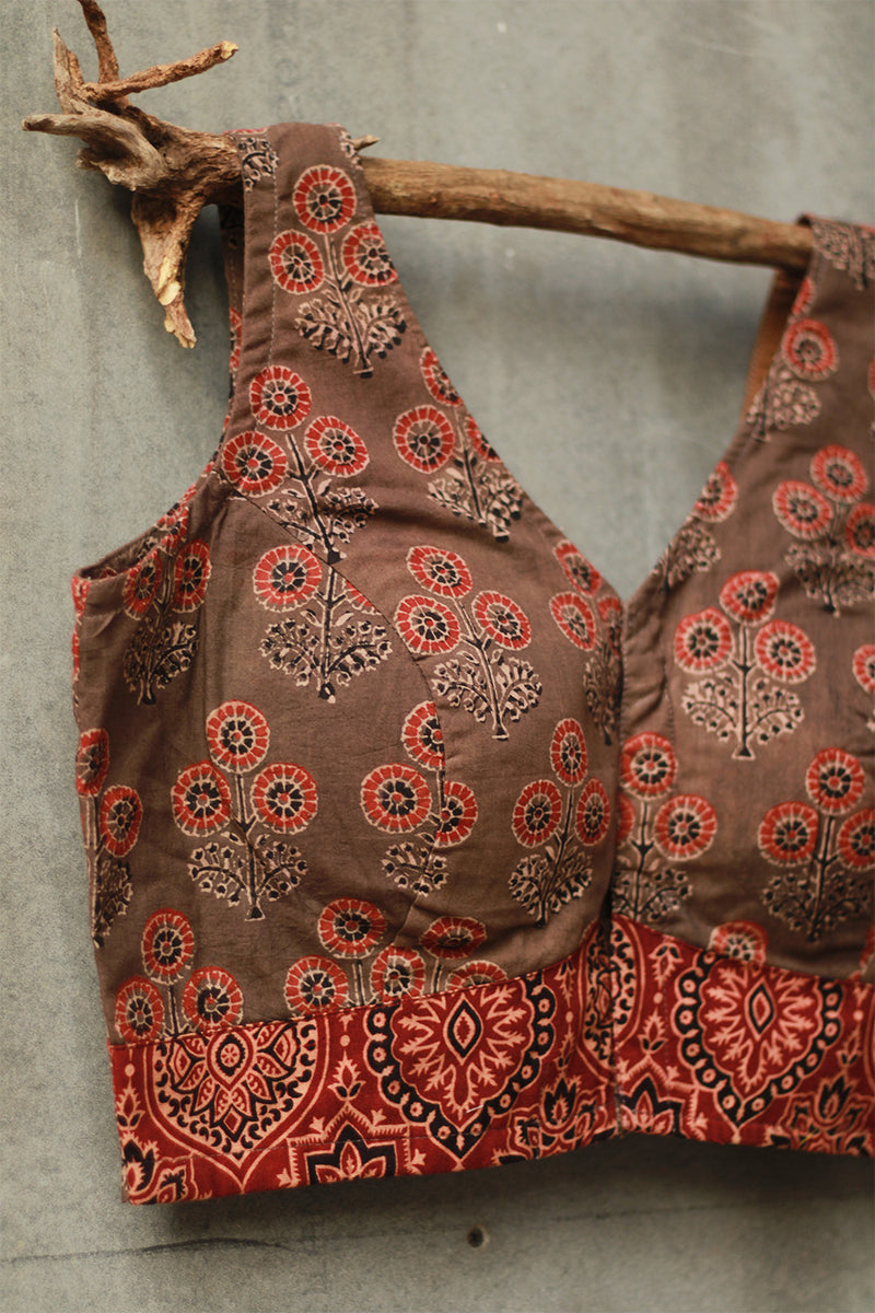 Sleeveless Mirrorwork Blouse | Ajrakh Medley