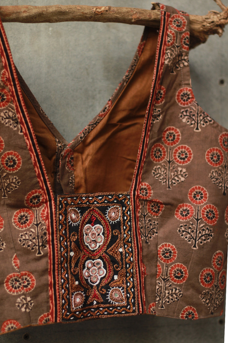 Sleeveless Mirrorwork Blouse | Ajrakh Medley