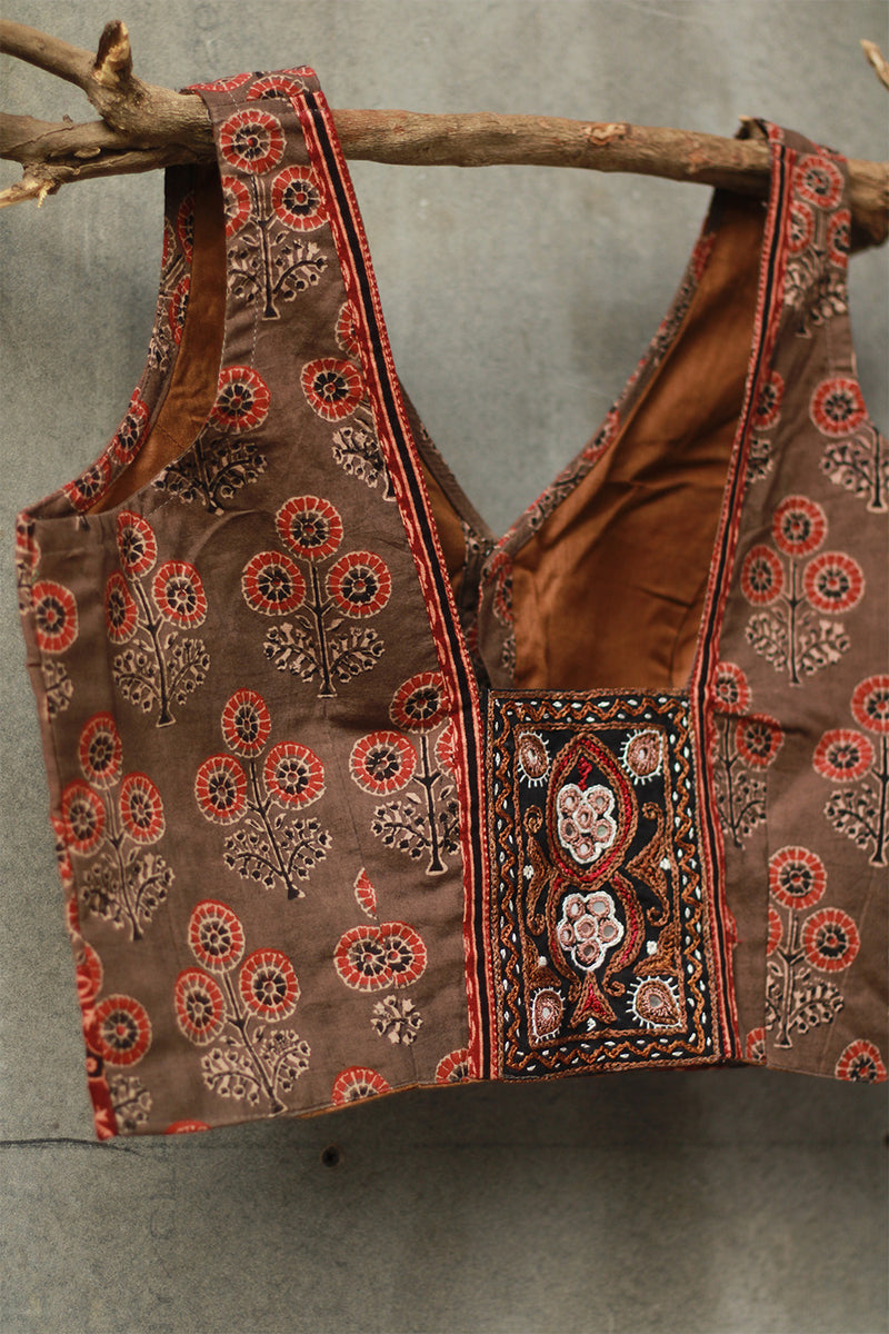 Sleeveless Mirrorwork Blouse | Ajrakh Medley
