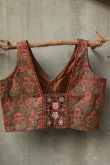 Sleeveless Mirrorwork Blouse | Ajrakh Medley