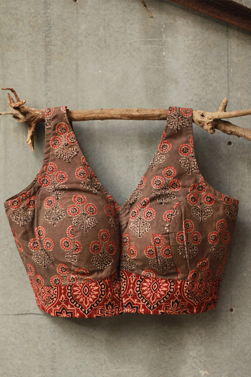 Sleeveless Mirrorwork Blouse | Ajrakh Medley
