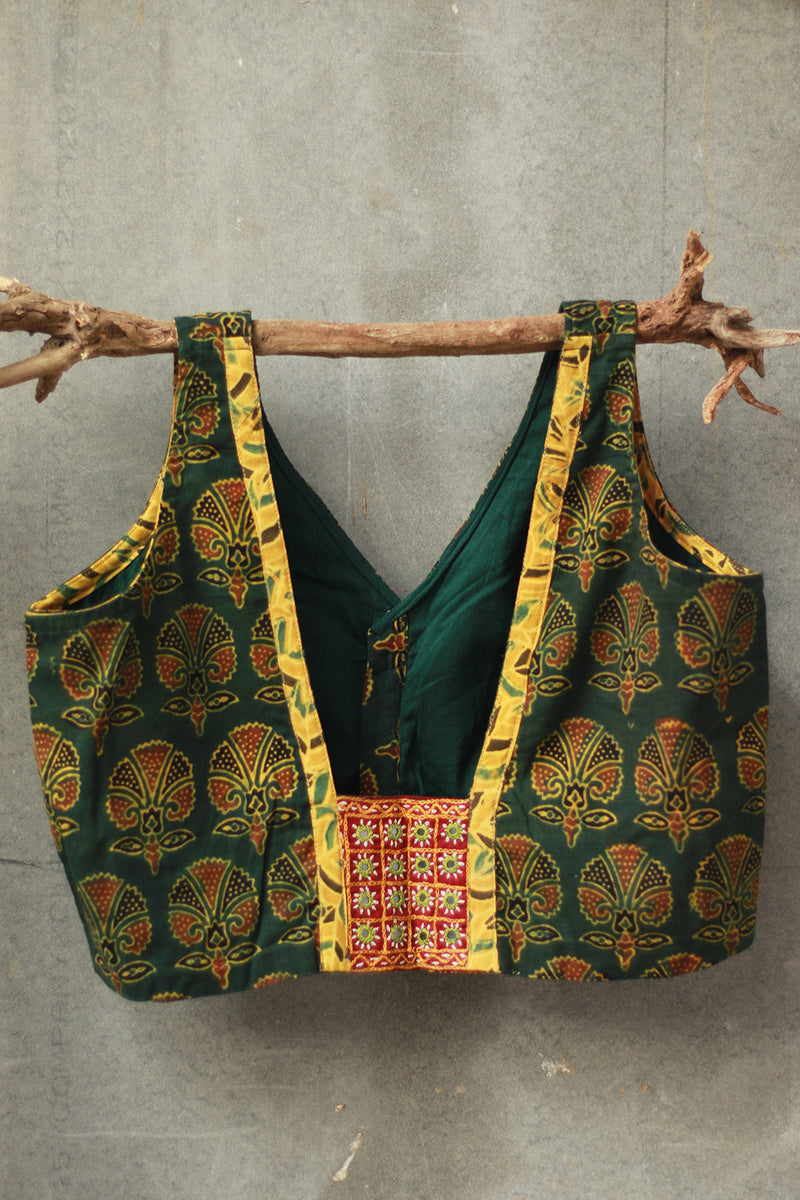 Sleeveless Mirrorwork Blouse | Ajrakh Medley