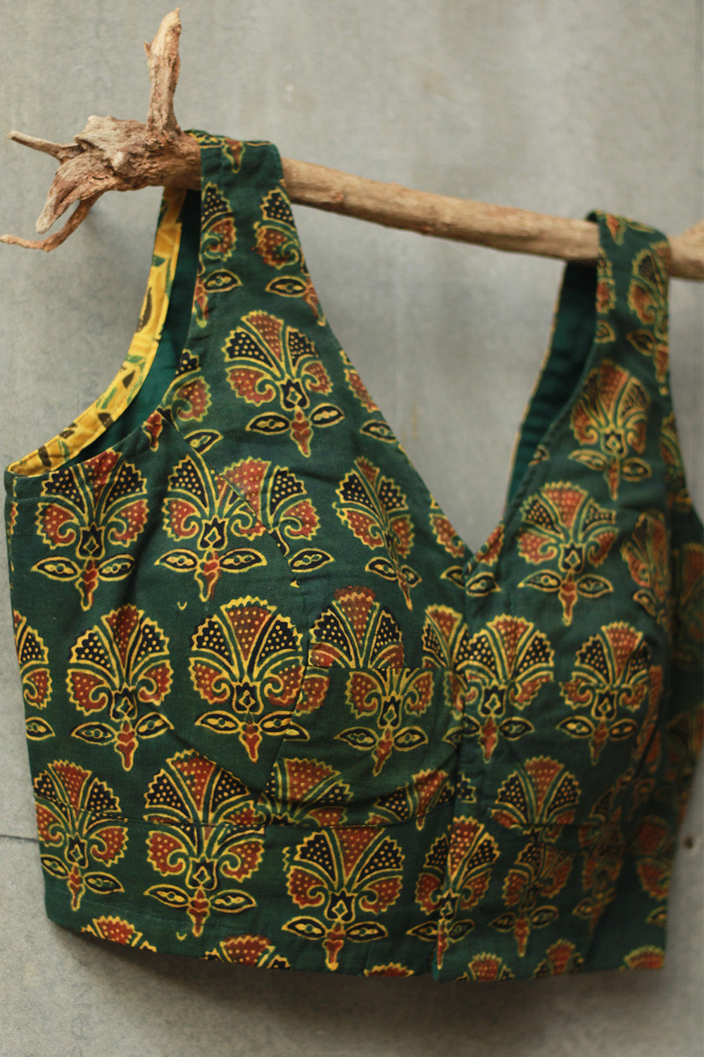 Sleeveless Mirrorwork Blouse | Ajrakh Medley