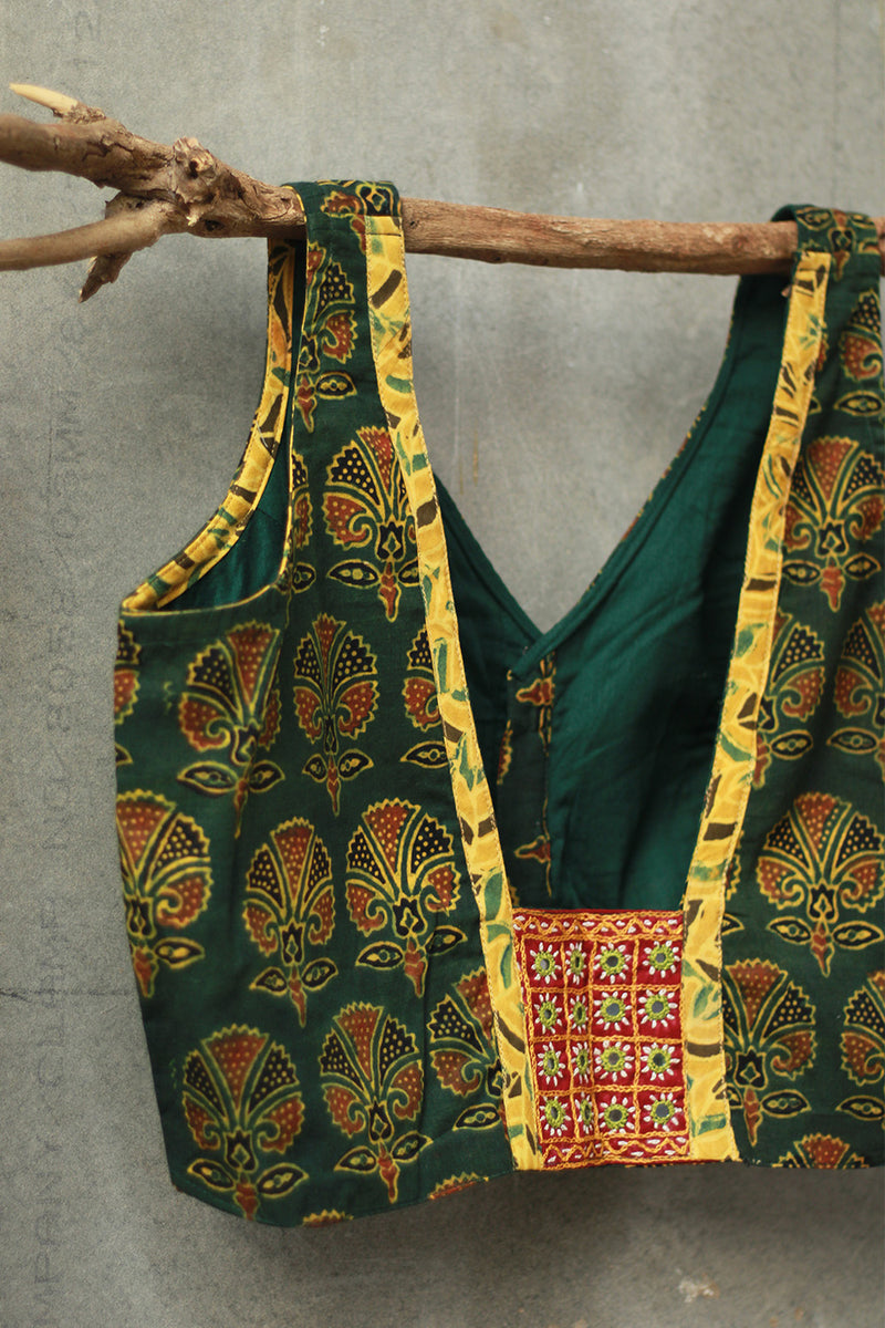 Sleeveless Mirrorwork Blouse | Ajrakh Medley