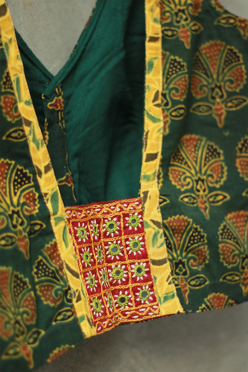 Sleeveless Mirrorwork Blouse | Ajrakh Medley