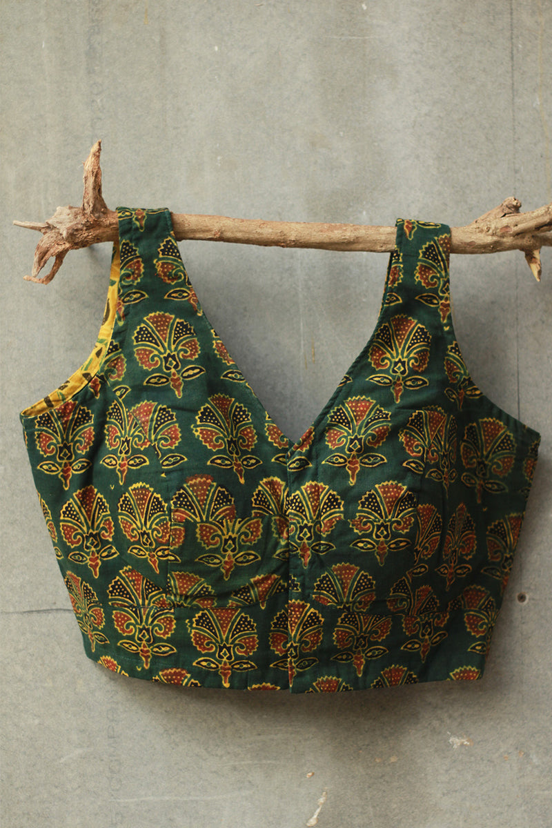 Sleeveless Mirrorwork Blouse | Ajrakh Medley