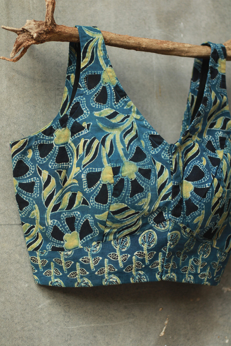 Sleeveless Mirrorwork Blouse | Ajrakh Medley