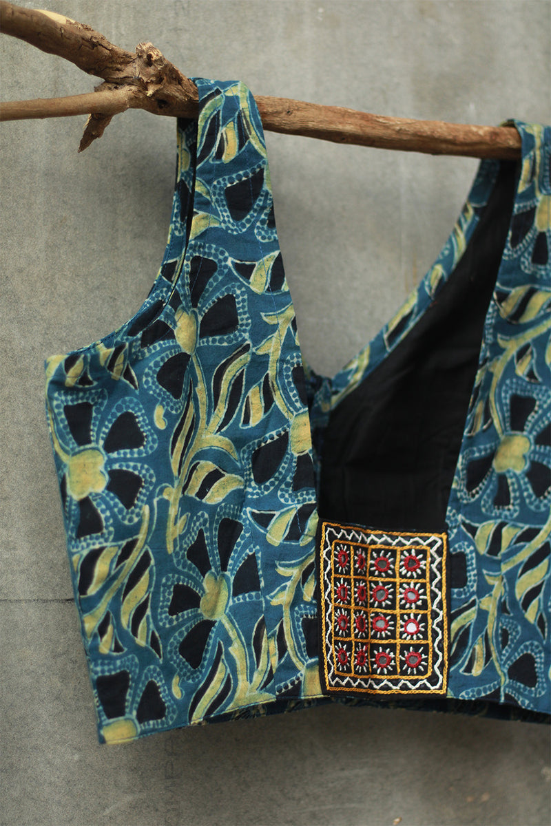 Sleeveless Mirrorwork Blouse | Ajrakh Medley