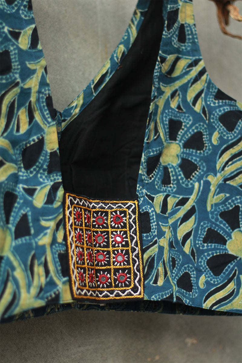 Sleeveless Mirrorwork Blouse | Ajrakh Medley