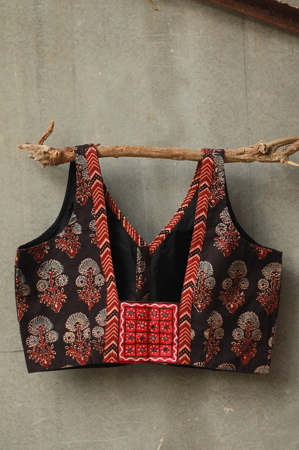 Sleeveless Mirrorwork Blouse | Ajrakh Medley