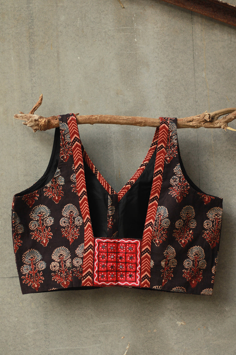 Sleeveless Mirrorwork Blouse | Ajrakh Medley