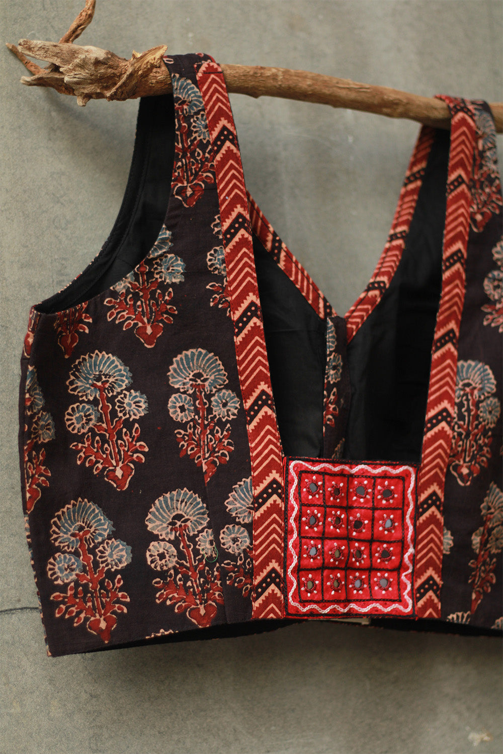 Sleeveless Mirrorwork Blouse | Ajrakh Medley