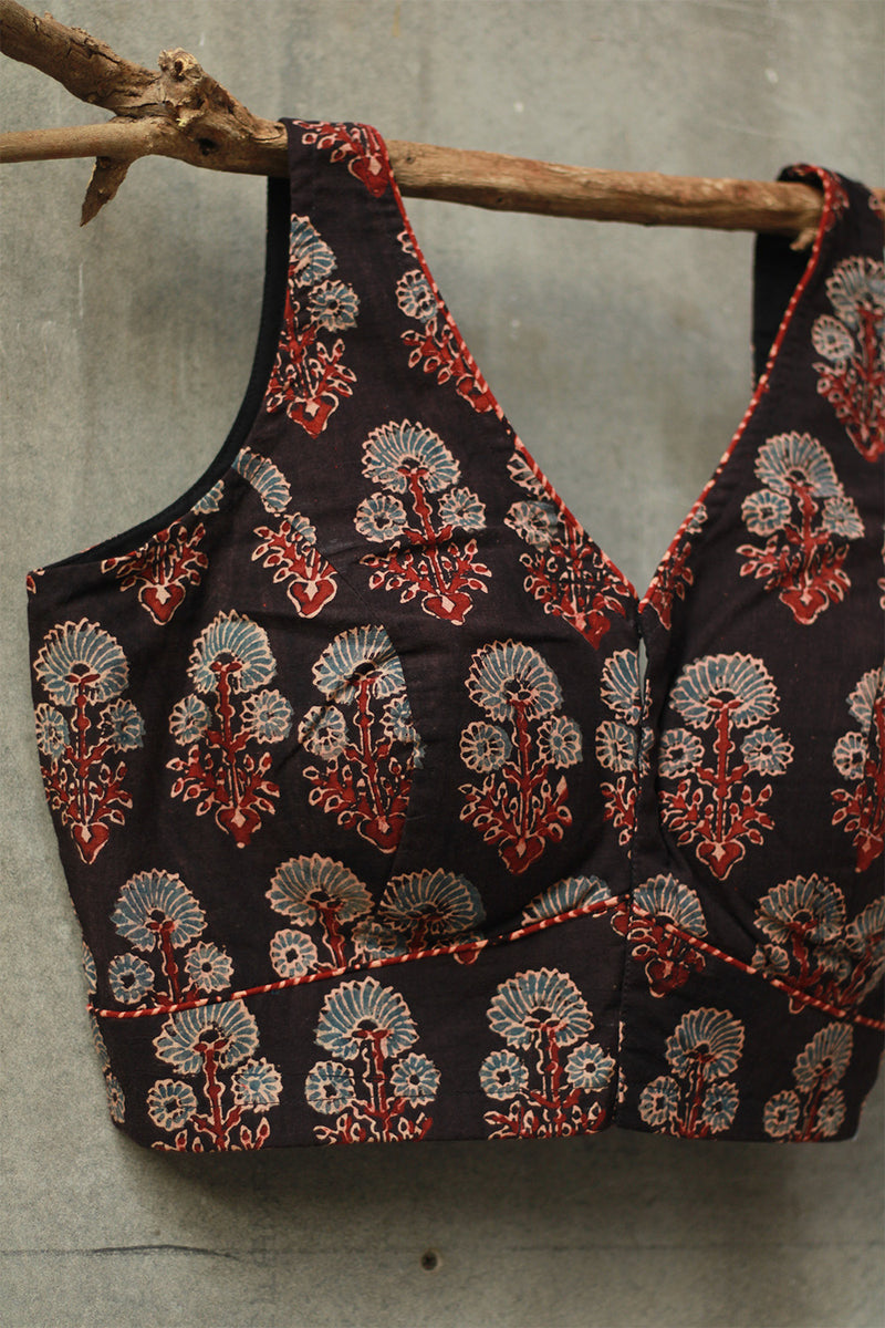 Sleeveless Mirrorwork Blouse | Ajrakh Medley