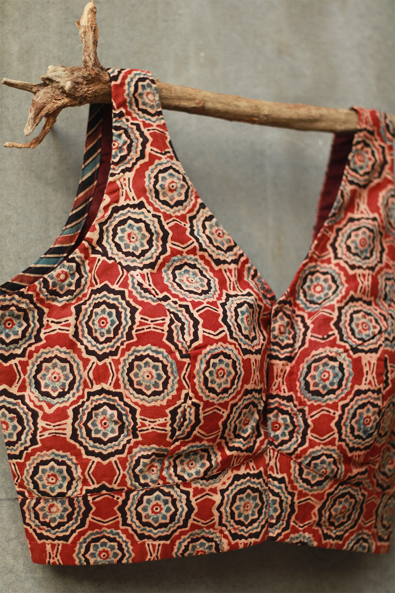 Sleeveless Mirrorwork Blouse | Ajrakh Medley