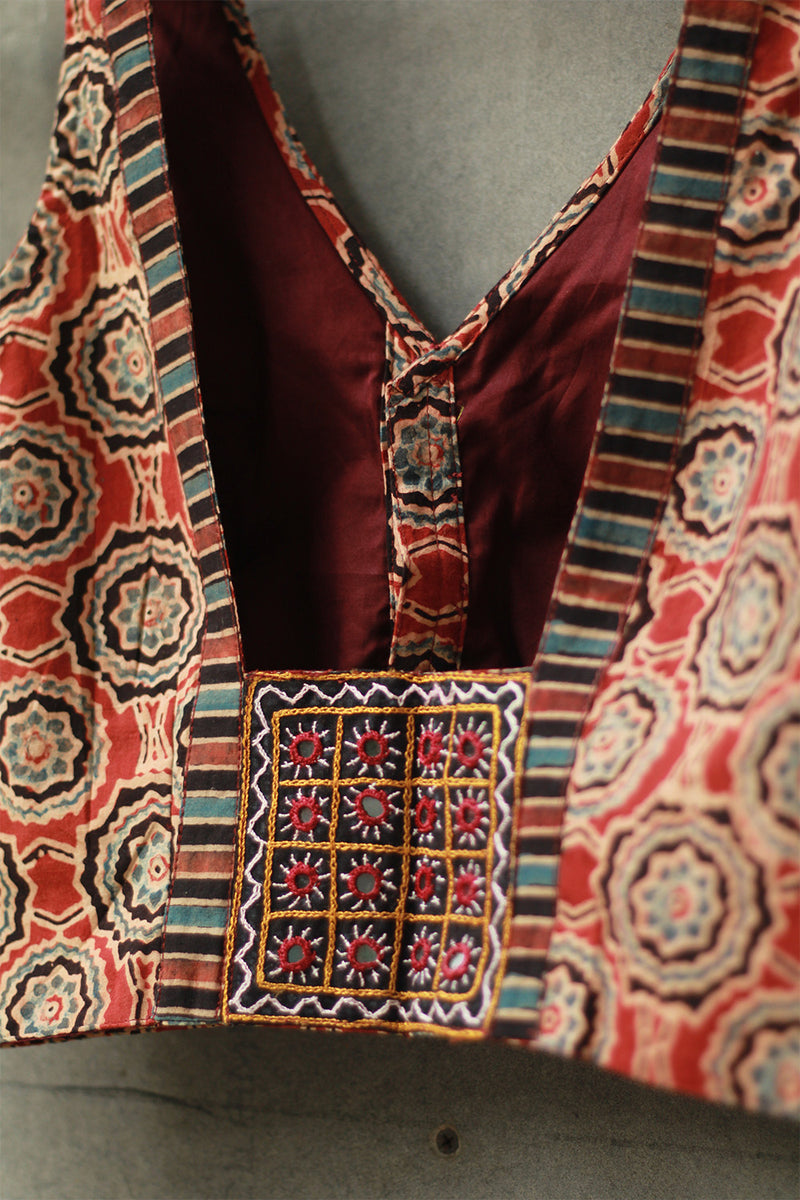 Sleeveless Mirrorwork Blouse | Ajrakh Medley