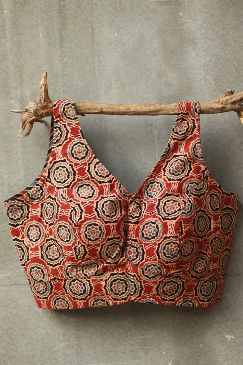 Sleeveless Mirrorwork Blouse | Ajrakh Medley