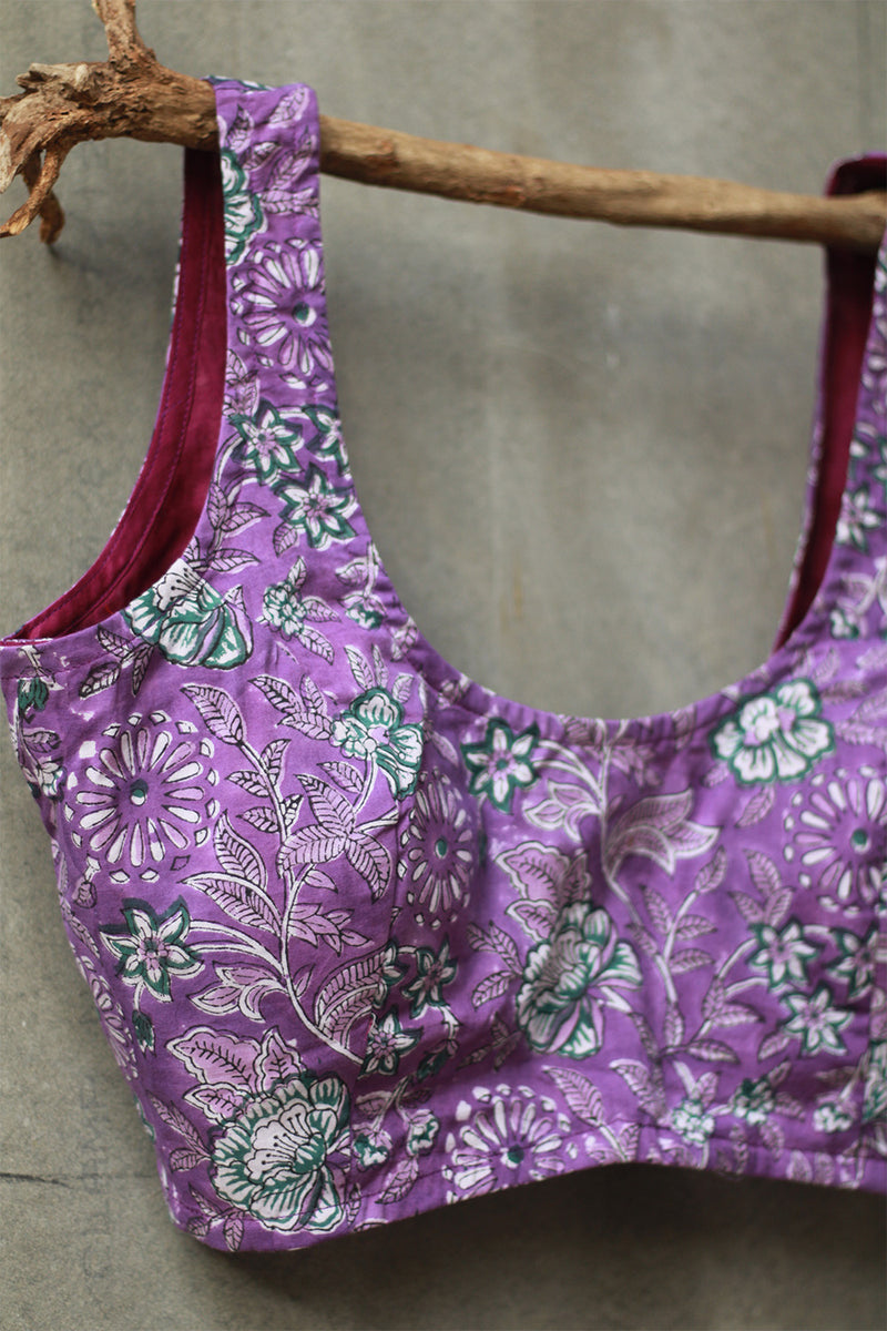 Sleeveless Blouse | Sanganeri Purple