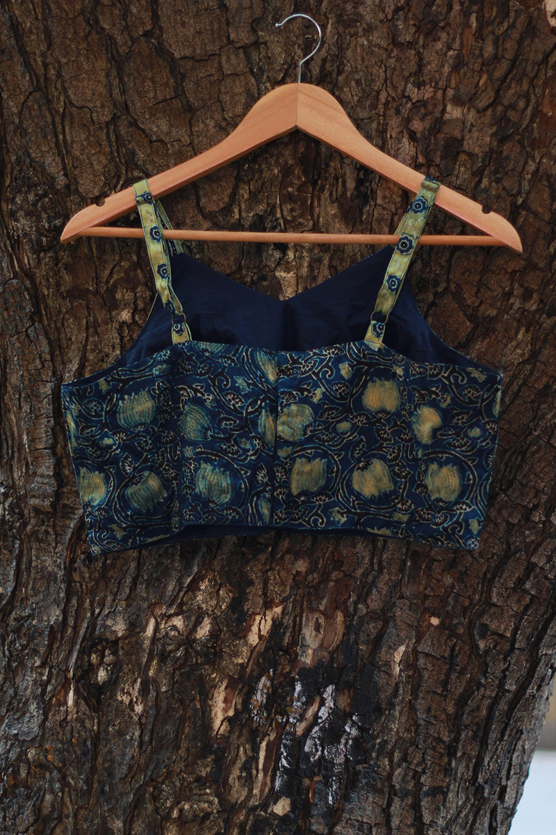 Spaghetti Blouse | Modal Silk | Sea Green Circles Ajrakh Medley