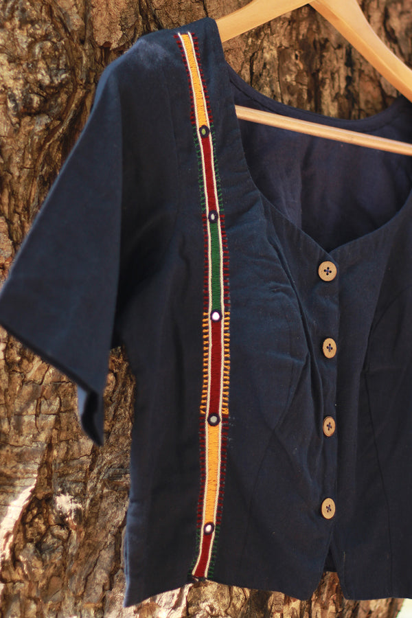 Lambadi | Embroidered Blouse | Navy Blue