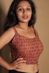 Moha | Backless Lace-Up Blouse | Rust Ajrakh