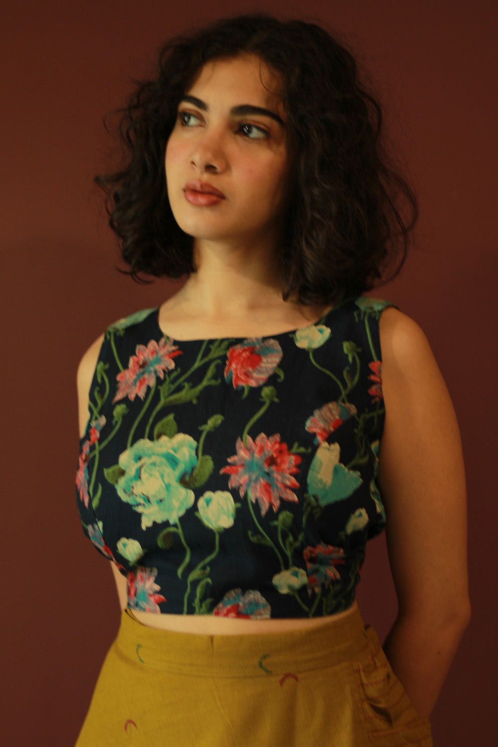 Mastaani | Reversible Blouse | Navy Sanganeri With Multicolour Stripes